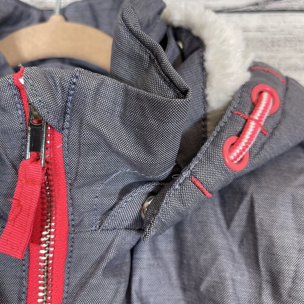 H&M Girl's Padded Parka Blue Gray Detachable Faux Fur Lined Hood Sz 7-8 - Picture 7 of 16